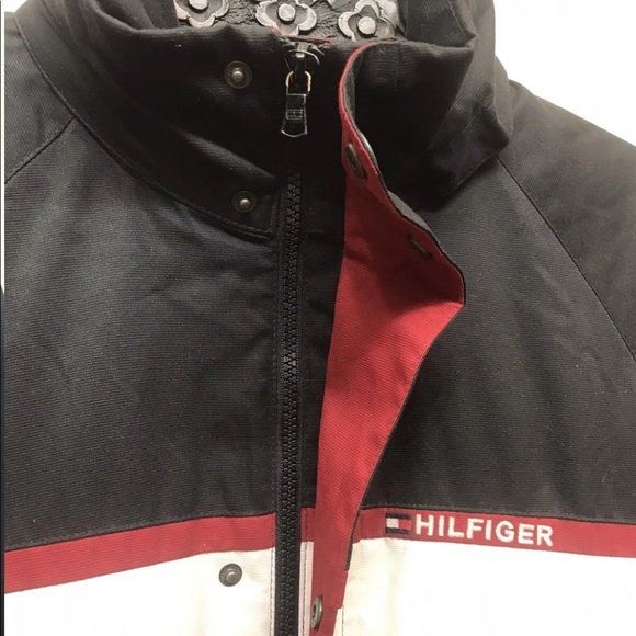Tommy Hilfiger Men’s Sport Coat Windbreaker Detachable Hood Black Red White M - Picture 7 of 12
